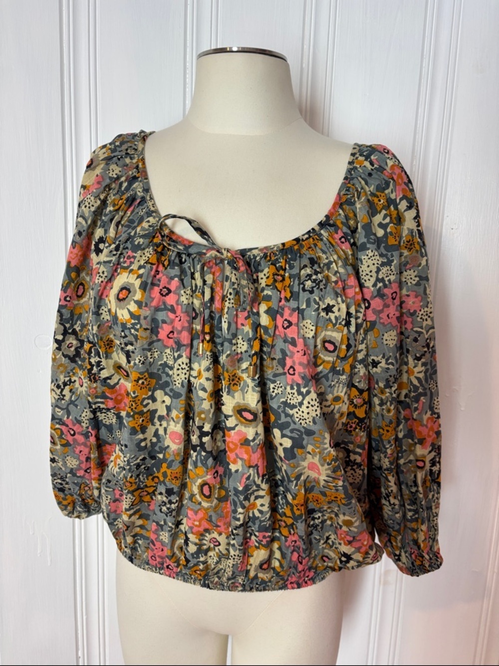 BISHOP + YOUNG 100% Cotton Oversized Boho Floral Crop Top | Size S